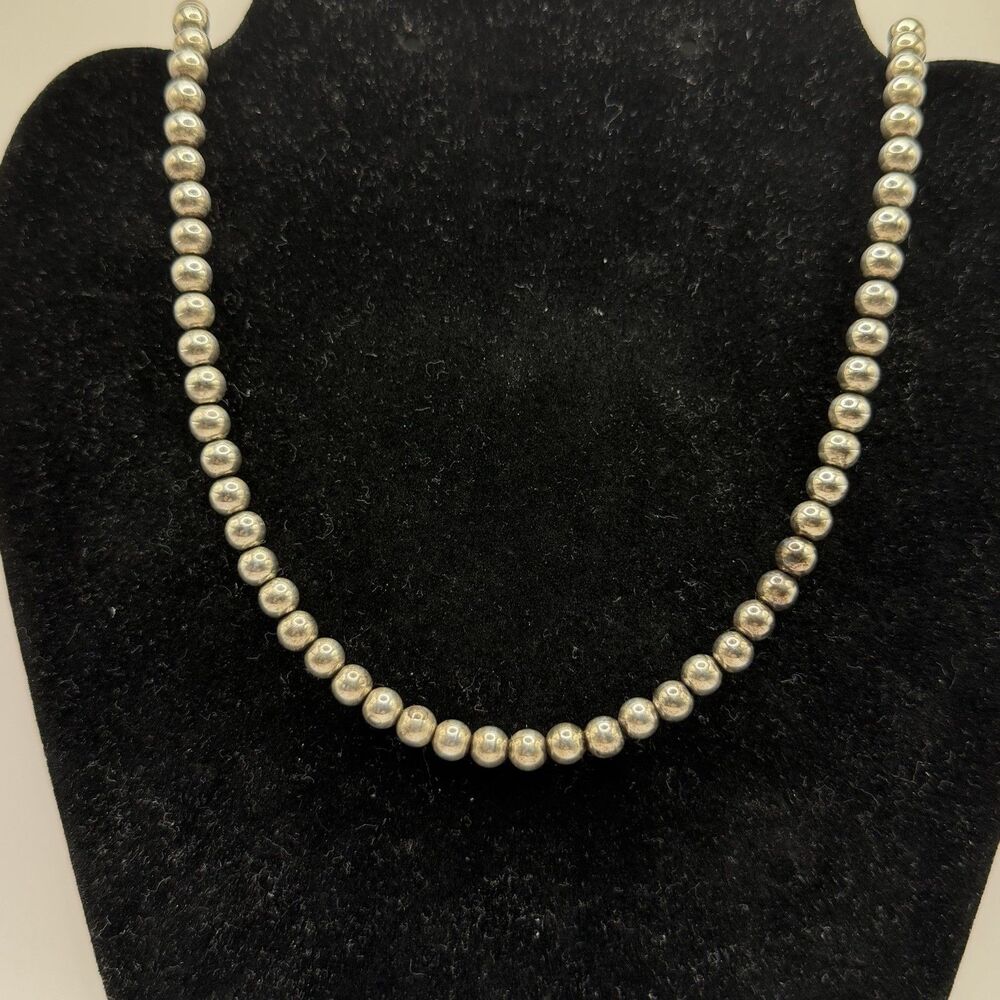 925 Sterling Silver Graduated Bead Ball Necklace 30" Long 33.6g